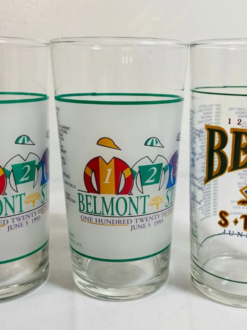 VNTG Lot Of 6 Belmont Stakes Commem Mint Julep Glasses 1993,1994 1999 2007 MINT